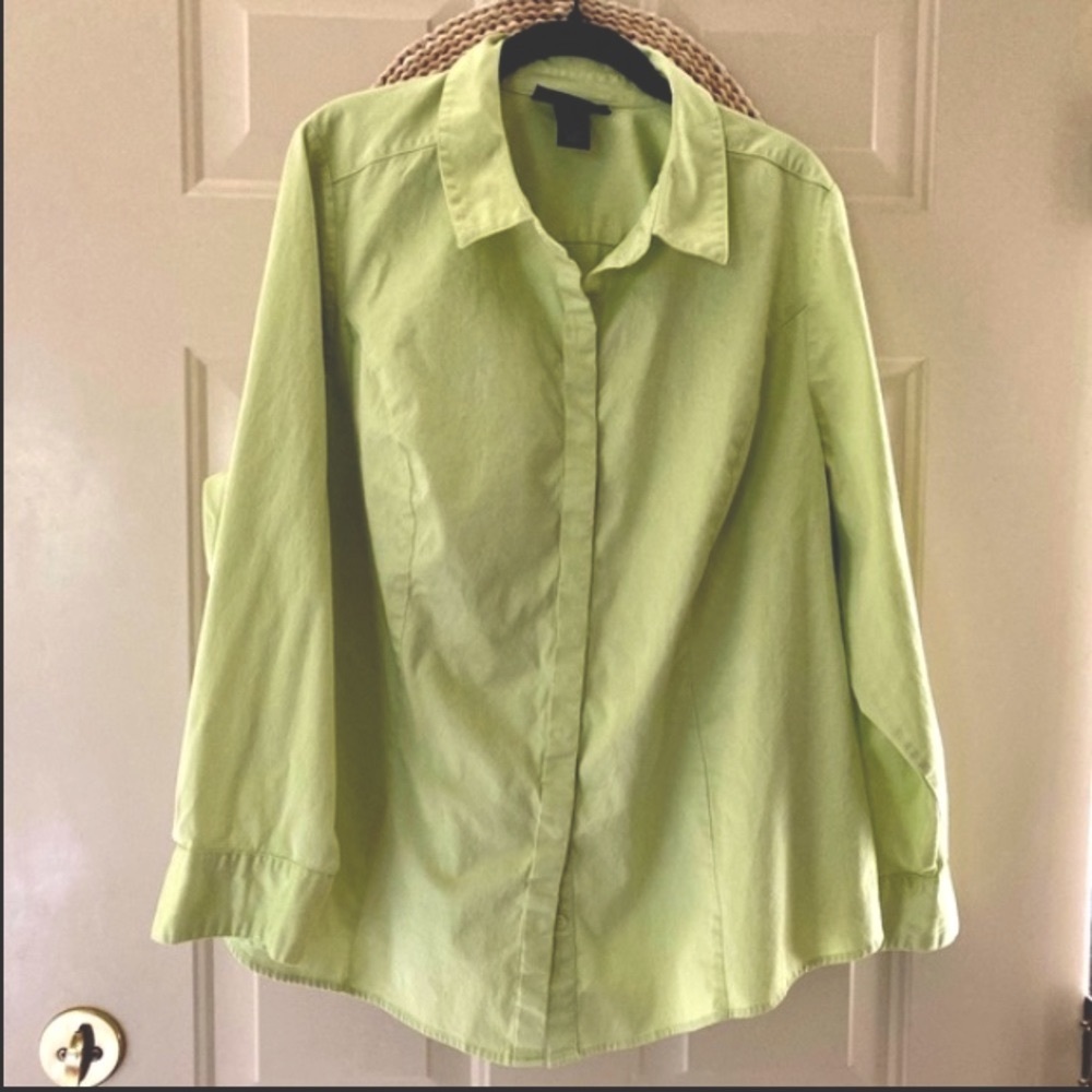 VINTAGE Preppy Y2K Chartreuse Lemon Citron Button Down Stretch Fitted Shirt 22